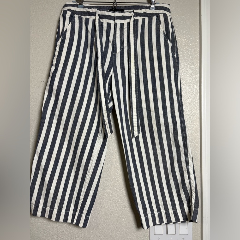 Sanctuary Striped  Navy/White Soft Cotton Casual Trousers with Tie Belt. Coastal